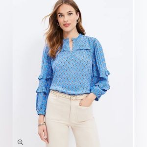 (NWT) Ann Taylor LOFT Paisley Ruffle Button Blouse